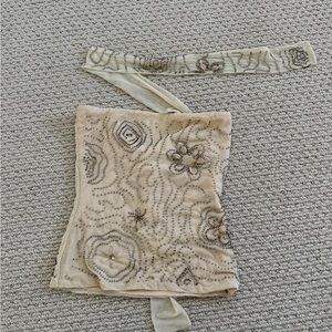 Zara Beige Embellished Top with Sash